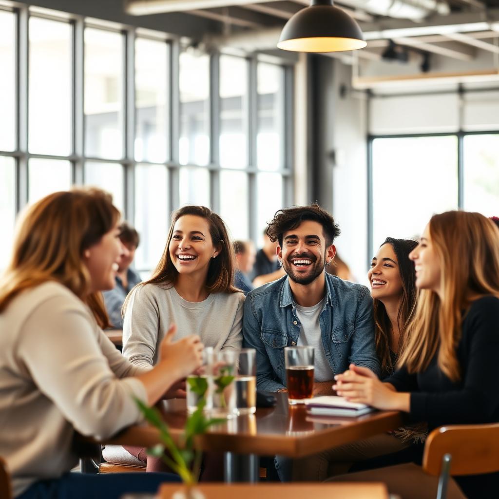 Friends having a natural conversation in a modern café